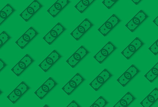 Money or finance green pattern with dollar banknotes. Banking, cashback, payment, e-commerce. Vector background.