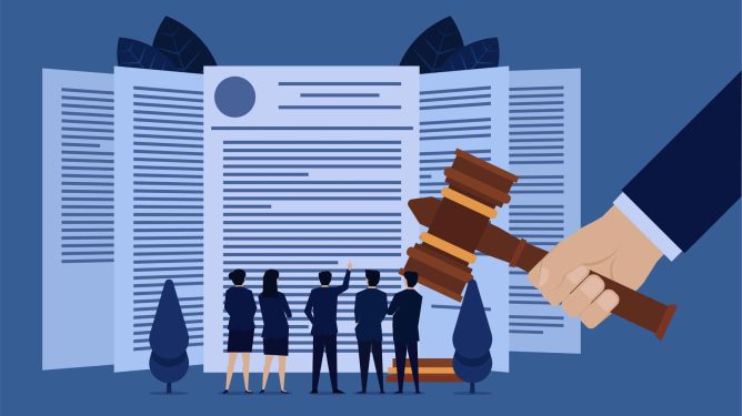 Concept illustration depicting legal agreements and protection