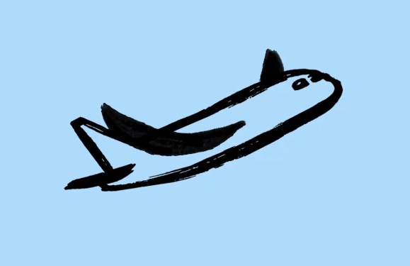 A drawing of an airplane with flapping wings