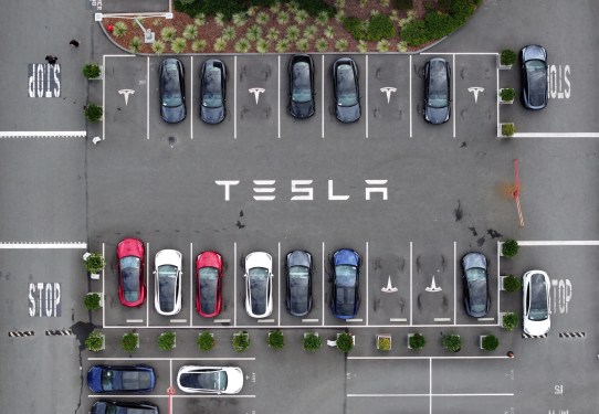overhead of Tesla parking lot