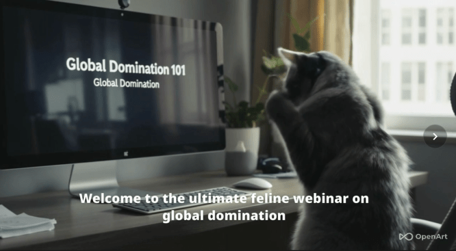 OpenArt video of a cat at a desktop computer